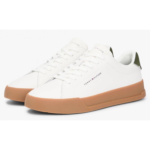 Tommy Hilfiger Ανδρικό Δερμάτινο Sneaker Th Court Lth Detail Ess FM0FM05367 01V Λευκό