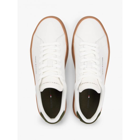 Tommy Hilfiger Ανδρικό Δερμάτινο Sneaker Th Court Lth Detail Ess FM0FM05367 01V Λευκό