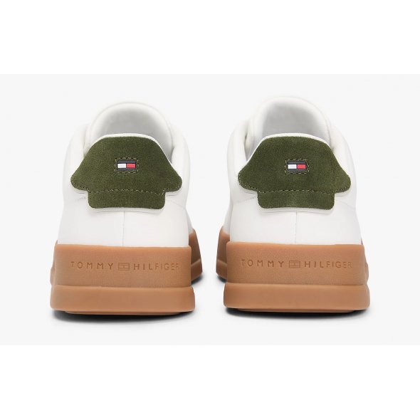 Tommy Hilfiger Ανδρικό Δερμάτινο Sneaker Th Court Lth Detail Ess FM0FM05367 01V Λευκό