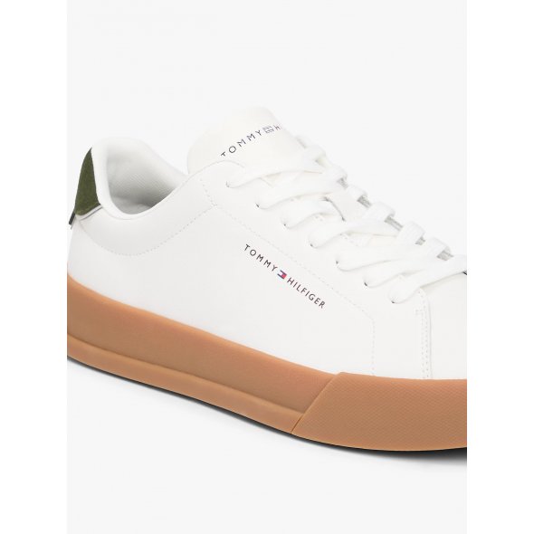 Tommy Hilfiger Ανδρικό Δερμάτινο Sneaker Th Court Lth Detail Ess FM0FM05367 01V Λευκό