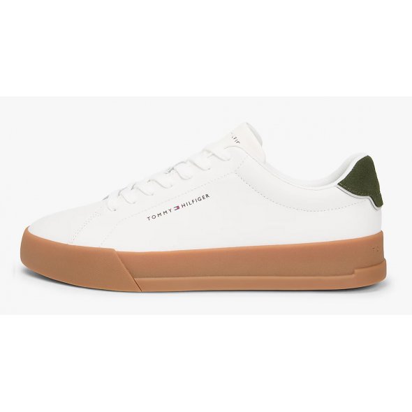Tommy Hilfiger Ανδρικό Δερμάτινο Sneaker Th Court Lth Detail Ess FM0FM05367 01V Λευκό