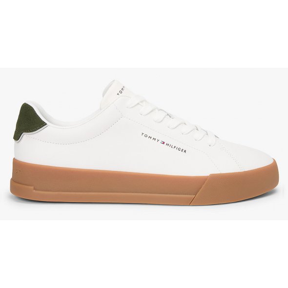 Tommy Hilfiger Ανδρικό Δερμάτινο Sneaker Th Court Lth Detail Ess FM0FM05367 01V Λευκό