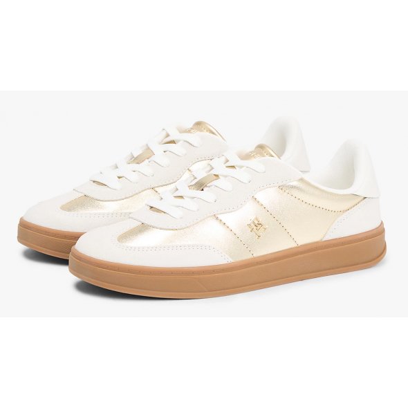 Tommy Hilfiger Γυναικείο Δερμάτινο Sneaker FW0FW09026 0HT Εκρού/Χρυσό
