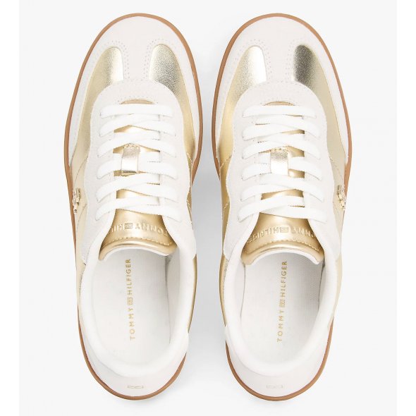 Tommy Hilfiger Γυναικείο Δερμάτινο Sneaker FW0FW09026 0HT Εκρού/Χρυσό