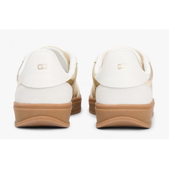 Tommy Hilfiger Γυναικείο Δερμάτινο Sneaker FW0FW09026 0HT Εκρού/Χρυσό