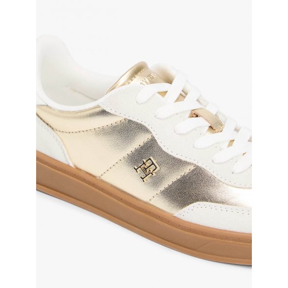 Tommy Hilfiger Γυναικείο Δερμάτινο Sneaker FW0FW09026 0HT Εκρού/Χρυσό