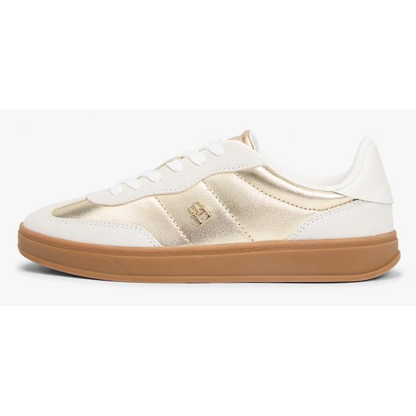 Tommy Hilfiger Γυναικείο Δερμάτινο Sneaker FW0FW09026 0HT Εκρού/Χρυσό