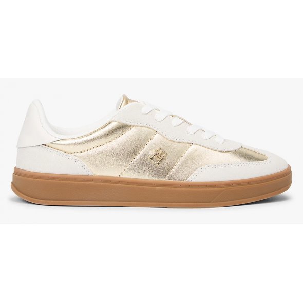 Tommy Hilfiger Γυναικείο Δερμάτινο Sneaker FW0FW09026 0HT Εκρού/Χρυσό