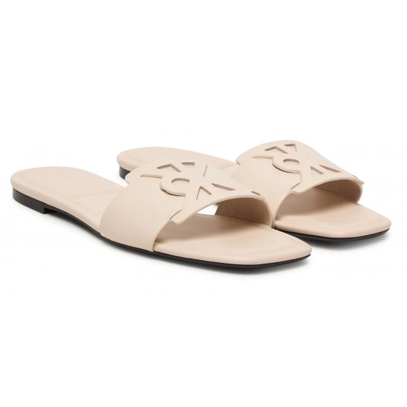 Calvin Klein Γυναικείο Δερμάτινο Flat Sandal HW0HW03128 Z01 Εκρού