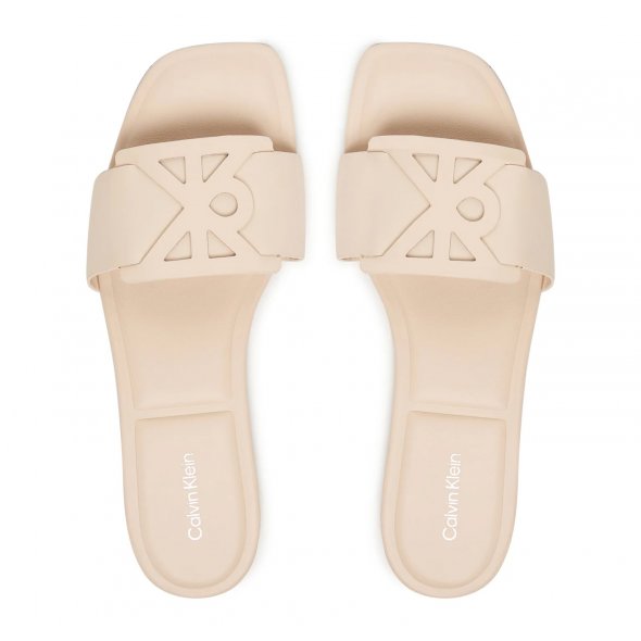 Calvin Klein Γυναικείο Δερμάτινο Flat Sandal HW0HW03128 Z01 Εκρού