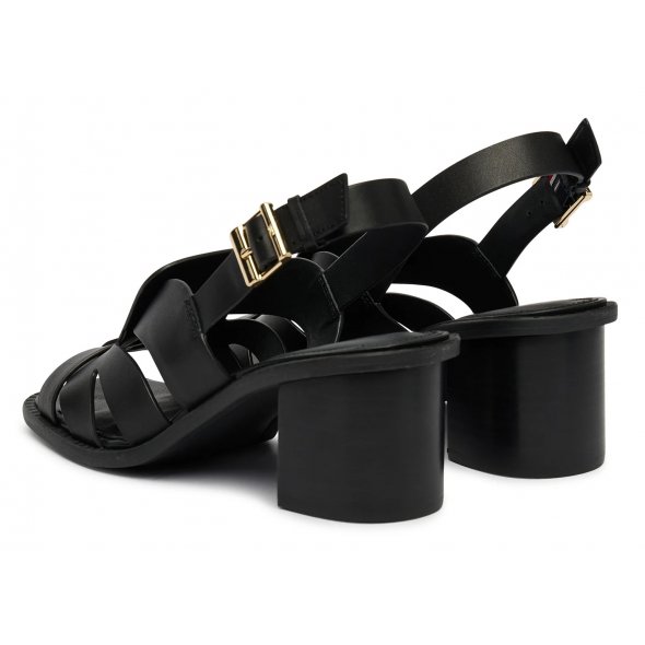Tommy Hilfiger Δερμάτινο Πέδιλο Cross Blocked Heel Sandal FW0FW09135 BDS Μαύρο