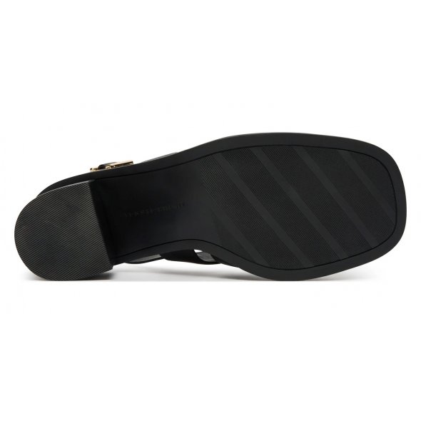 Tommy Hilfiger Δερμάτινο Πέδιλο Cross Blocked Heel Sandal FW0FW09135 BDS Μαύρο