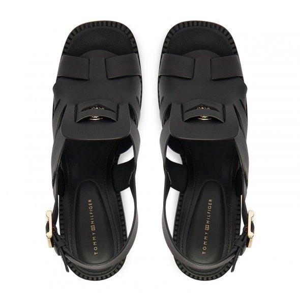 Tommy Hilfiger Δερμάτινο Πέδιλο Cross Blocked Heel Sandal FW0FW09135 BDS Μαύρο
