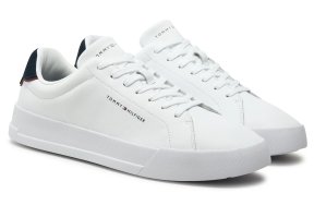 Tommy Hilfiger Ανδρικό Δερμάτινο Sneaker Th Court Lth Detail Ess FM0FM05367 0LD Λευκό
