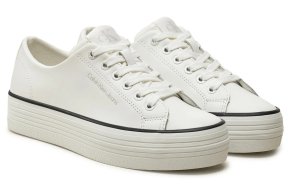 Calvin Klein Γυναικείο Δερμάτινο Sneaker YW0YW01633 01W Λευκό